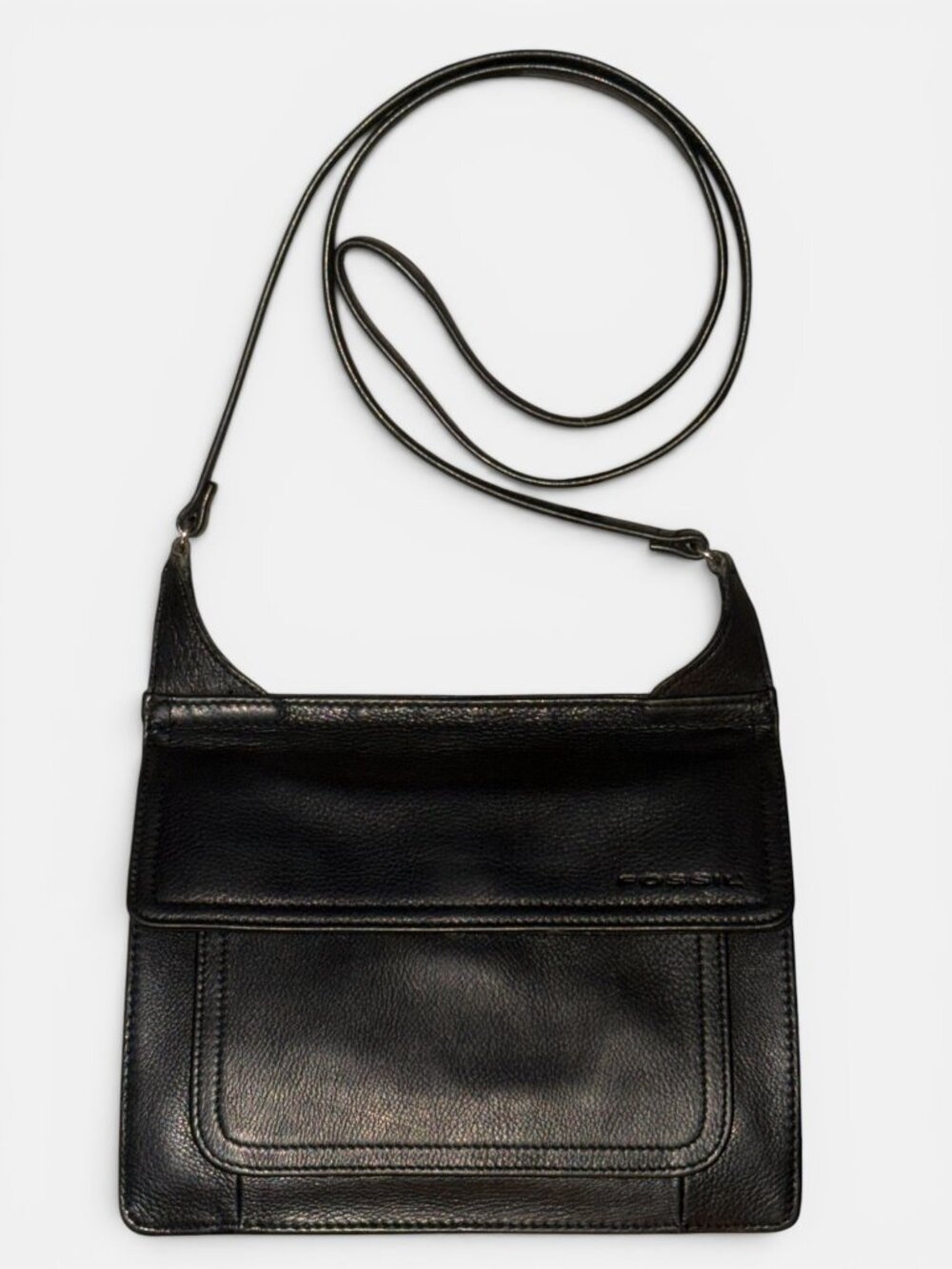 VTG Fossil Crossbody Organizer Black Pebbled Leather Multicompartment Travel Bag - Picture 3 of 8